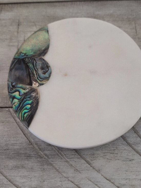 Anthropologie 2 Marble Coasters Mother Of Pearl Abalone Shell Ramona Replacement - Picture 10 of 13